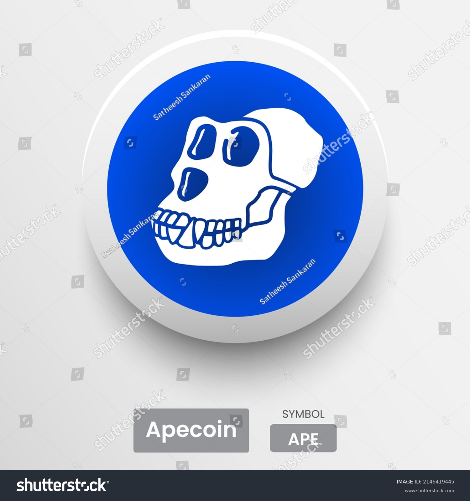 SVG of Blockchain based secure Cryptocurrency coin Apecoin (APE) icon isolated on colored background. Digital virtual money tokens. Decentralized finance technology illustration. Altcoin Vector logos. svg