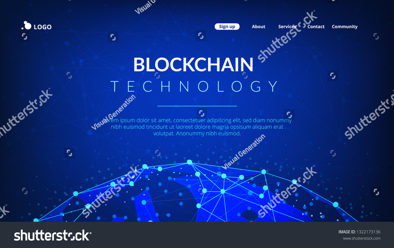 Blockchain Technology Futuristic Landing Page Hero Stock Vector ...