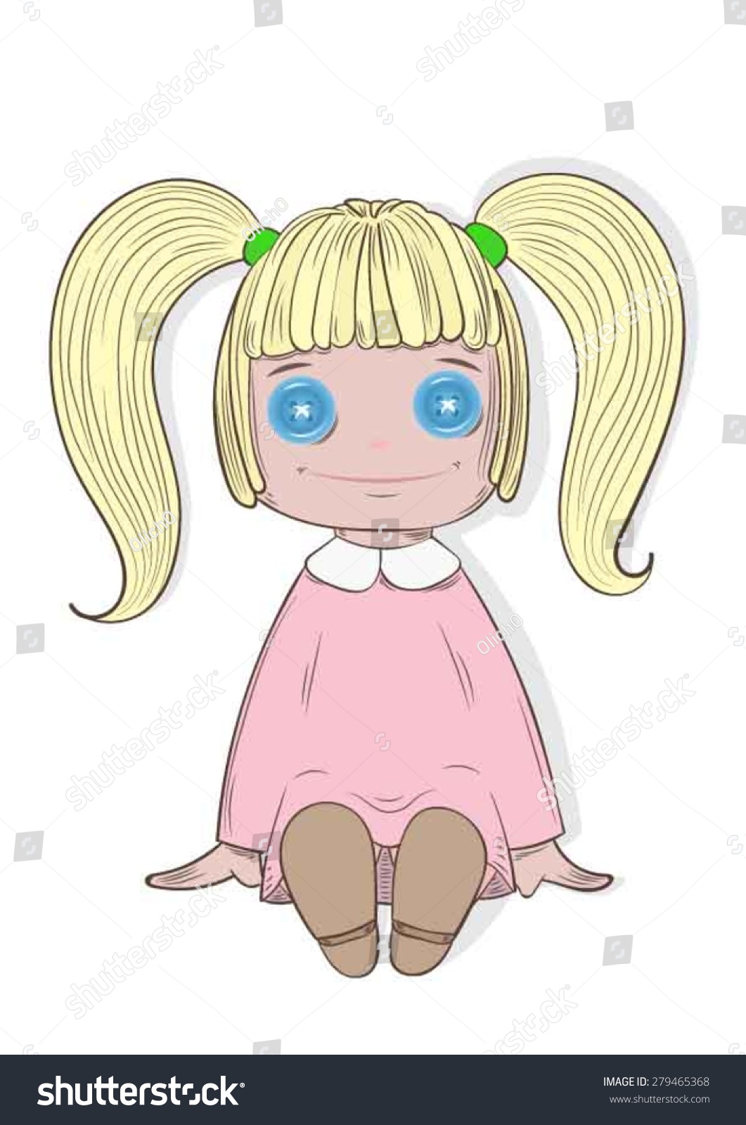 doll with button eyes and pink hair