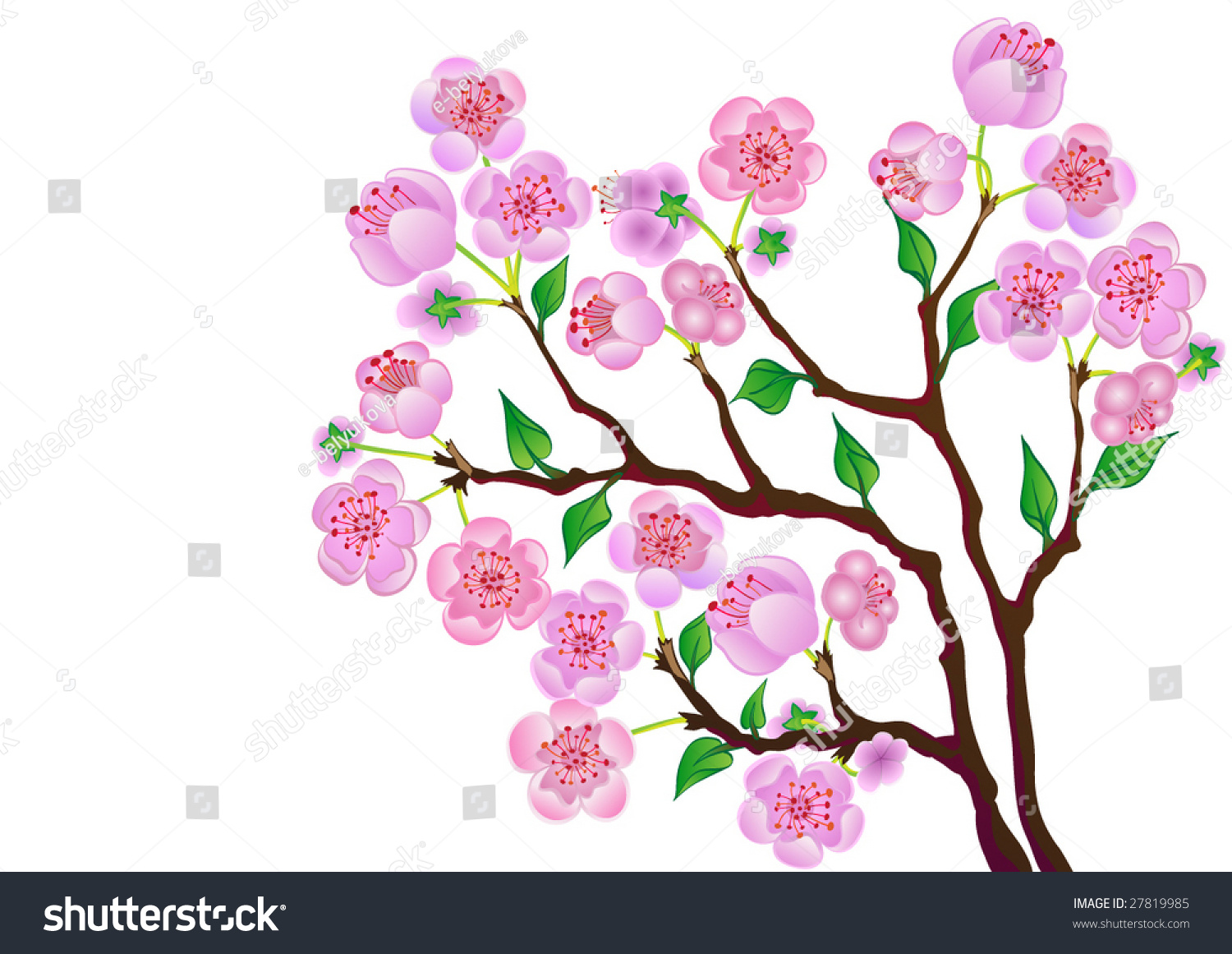 SVG of Blossom branch of a peach on a white background. Vector. svg