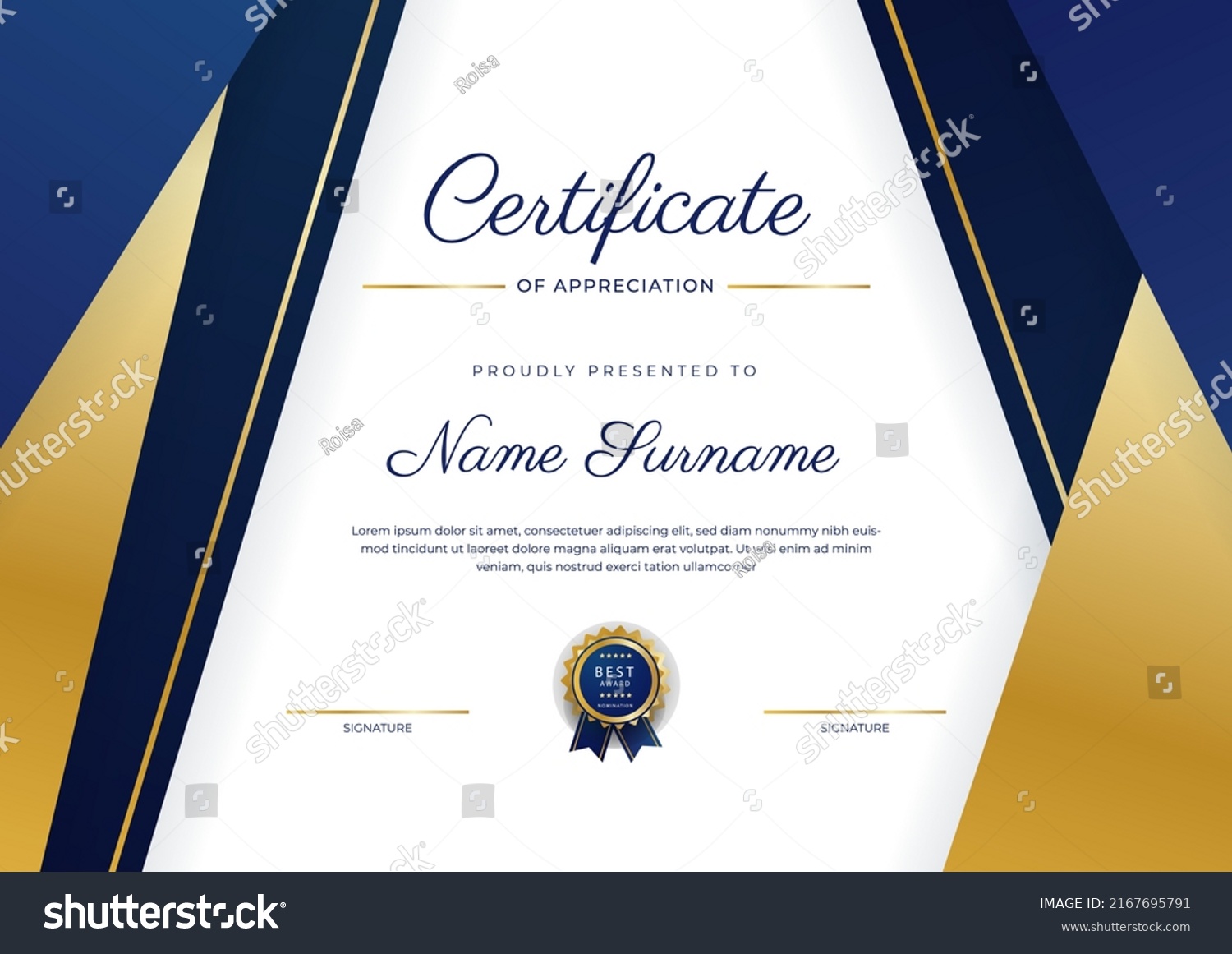 Blue Gold Certificate Achievement Border Template Stock Vector (Royalty ...