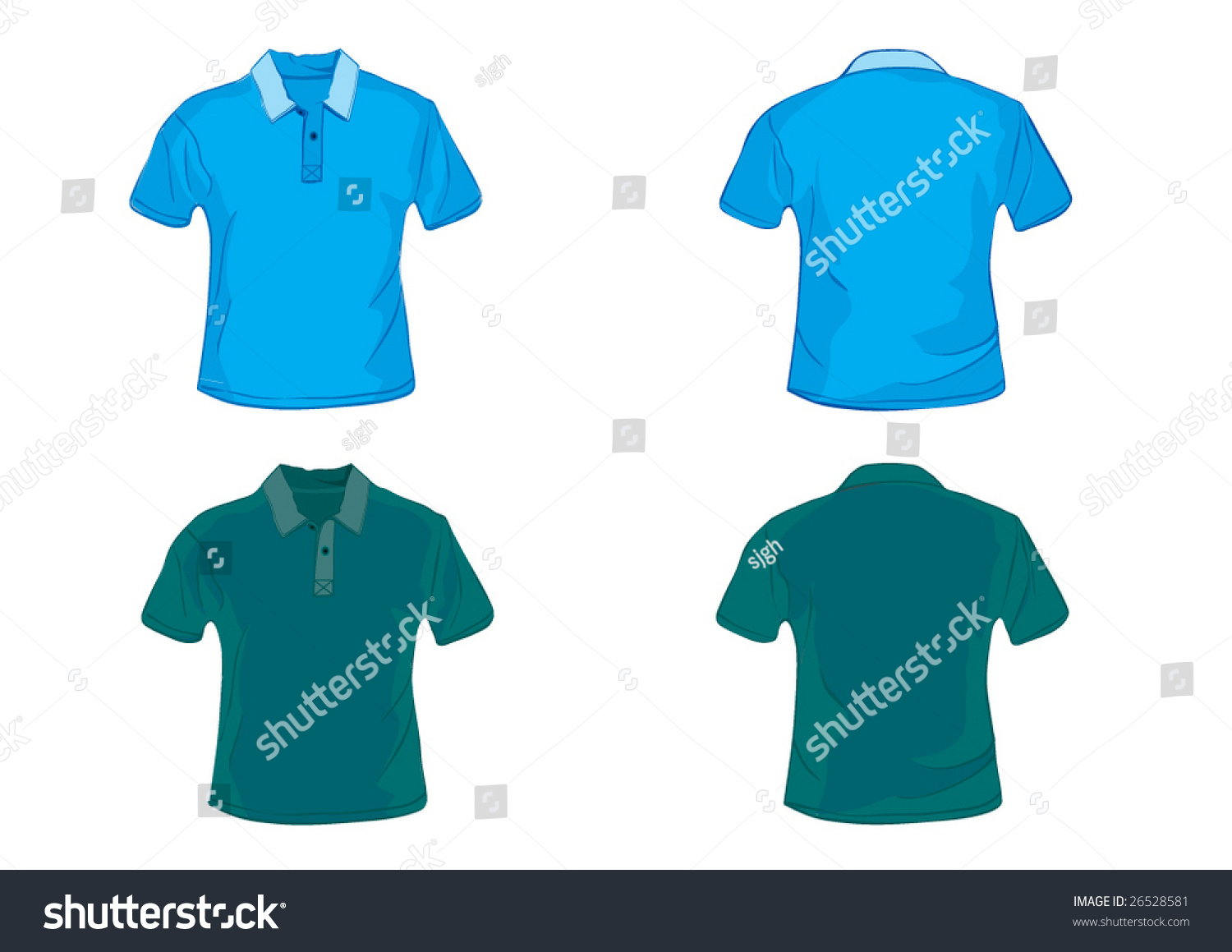 Blue And Green Polo Shirt Design Template With Front And Back. Stock ...