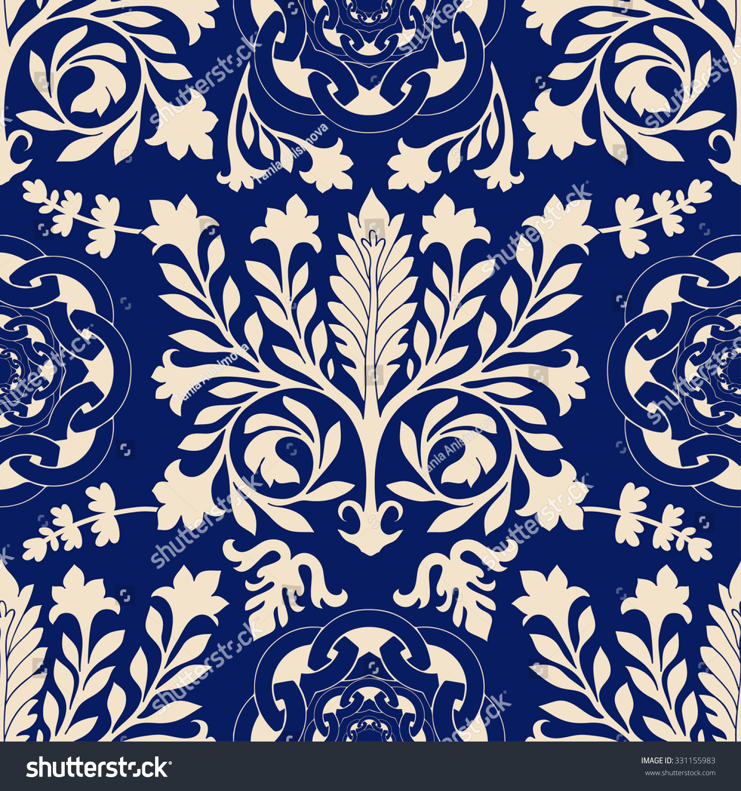 Blue White Seamless Damask Pattern Classic Stock Vector Royalty Free