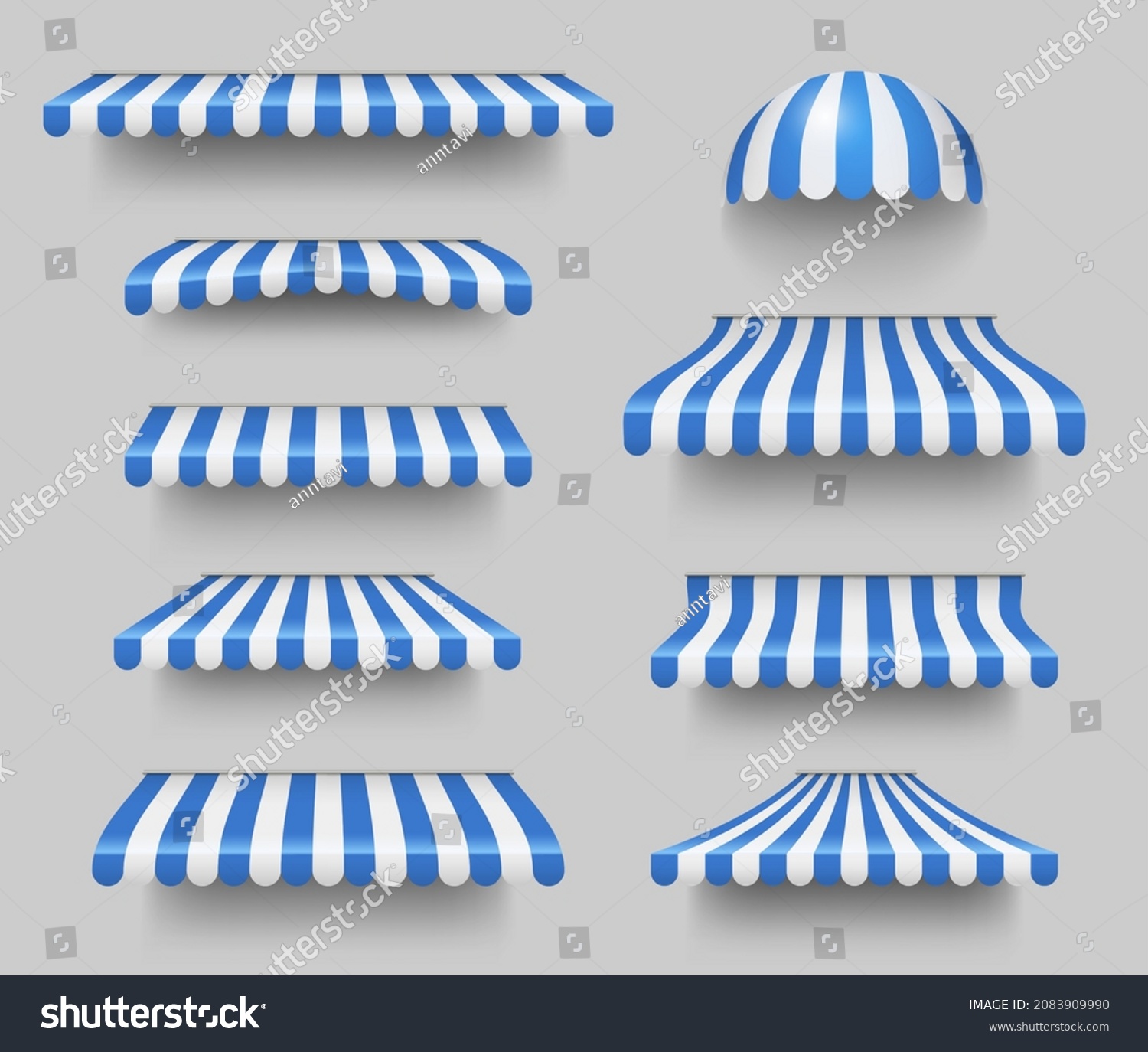 SVG of Blue and white sunshade. Outdoor awnings for cafe and shop window vector set isolated svg