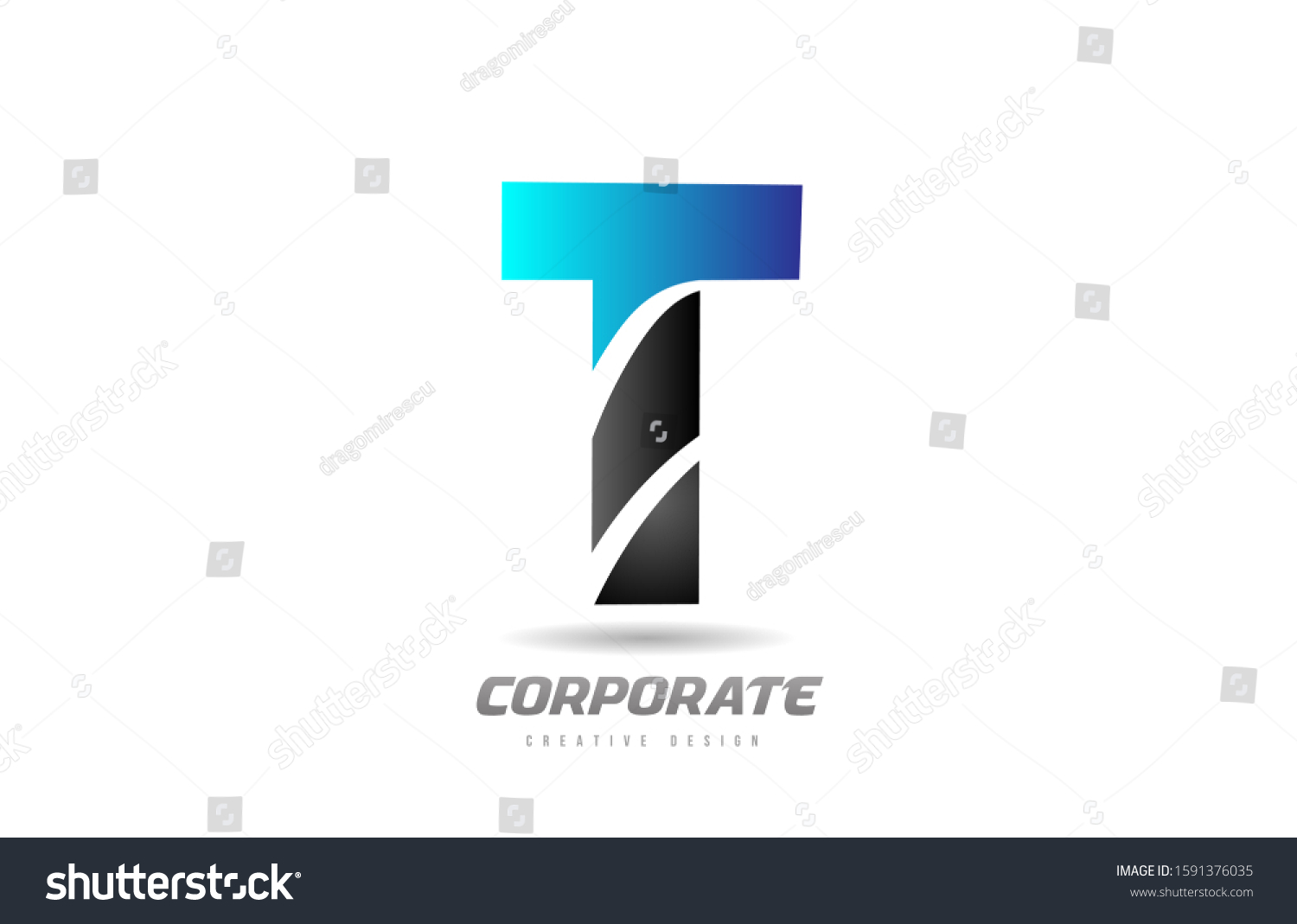 Blue Black Alphabet Letter T Logo Stock Vector (Royalty Free) 1591376035