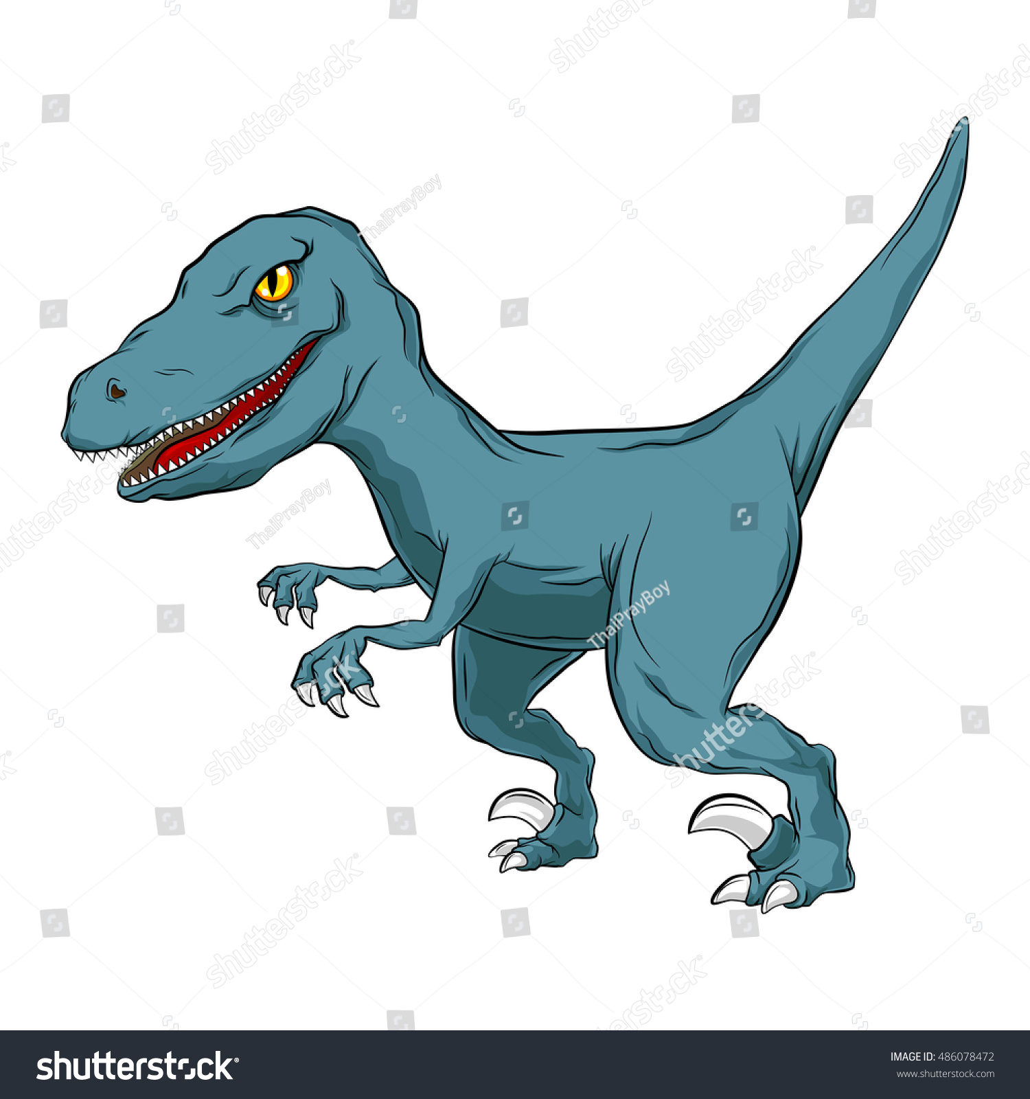 Blue Cartoon Raptor Velociraptor Primitive Carnivore Stock Vector ...