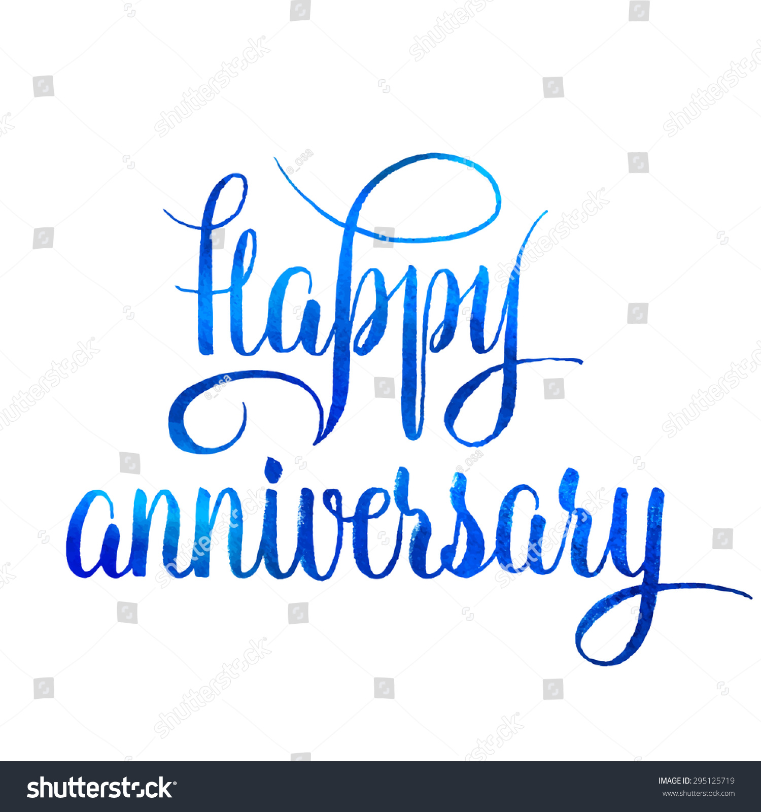 Blue Colored Happy  Anniversary  Handwritten Lettering Stock 