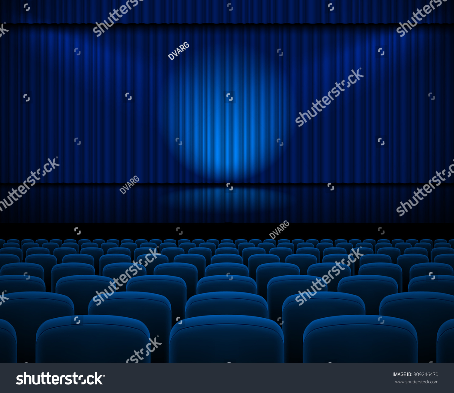 Blue Curtain Theatre Spotlight Row Chairs Stock Vector (Royalty Free ...