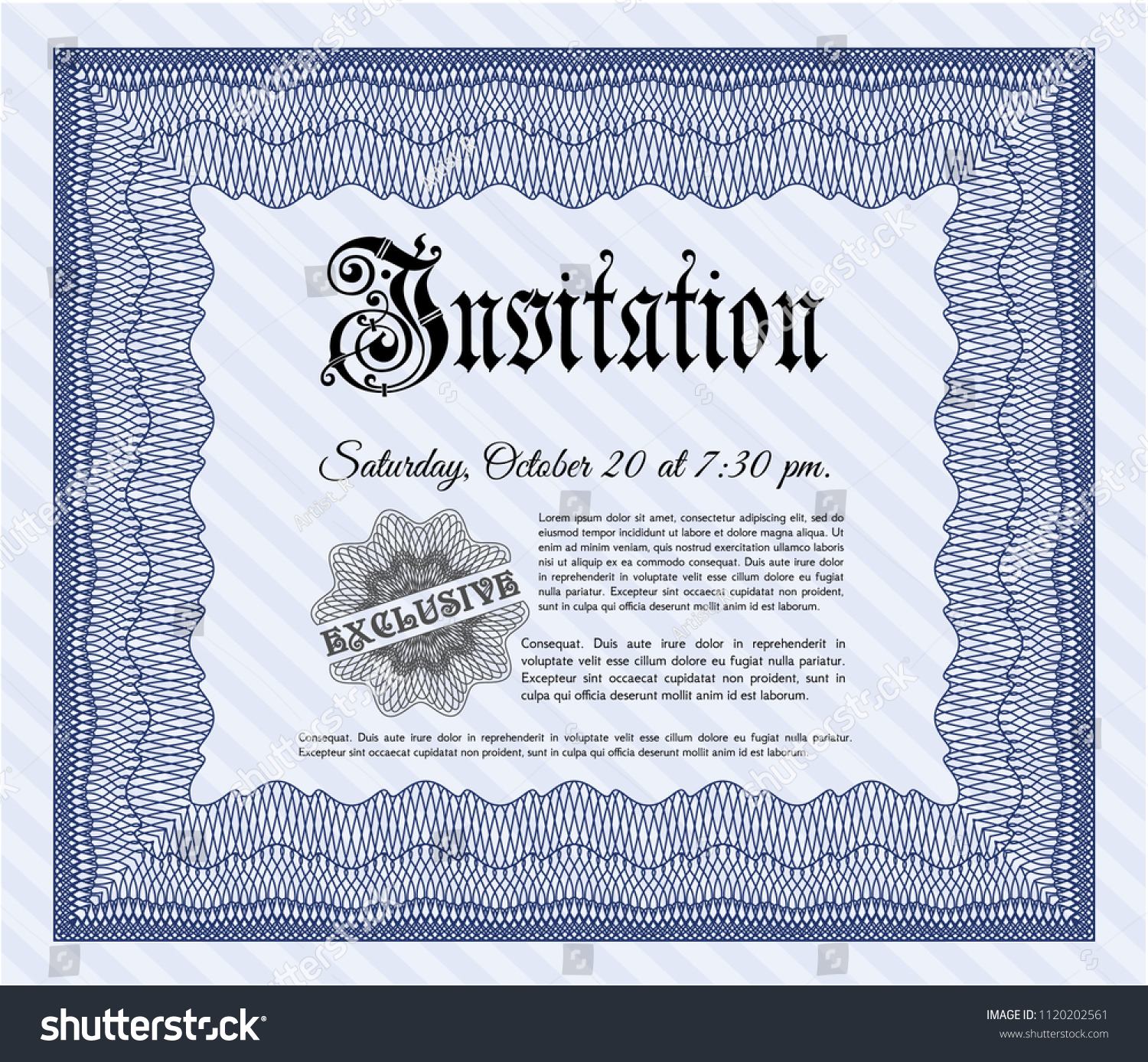 Blue Formal Invitation Money Pattern Quality Stock Vector (Royalty Free)  1120202561