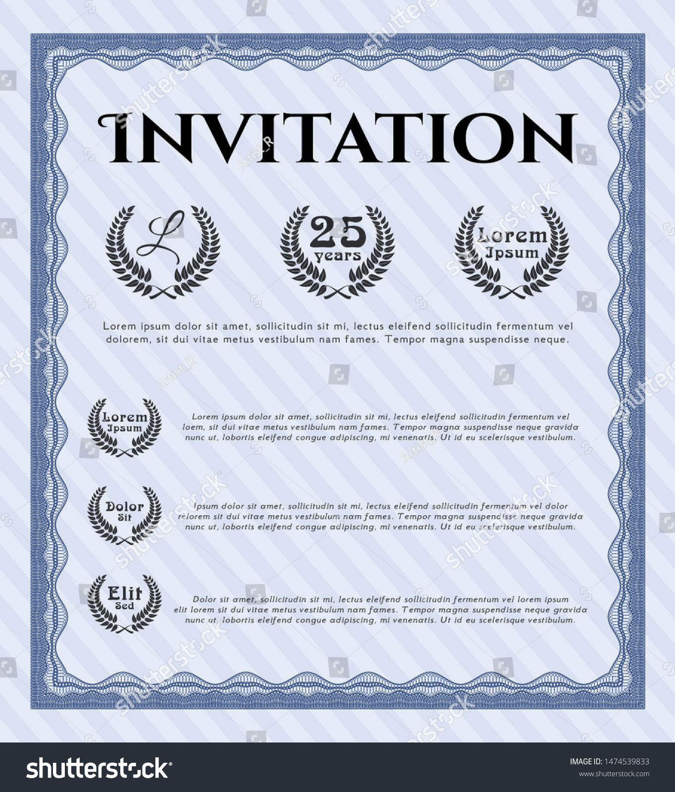 Blue Formal Invitation Template Perfect Design Stock Vector (Royalty