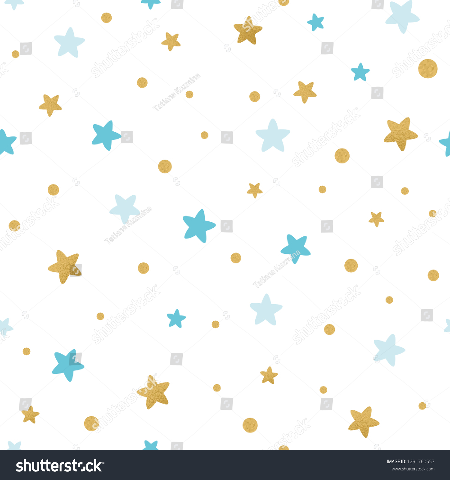 Blue Gold Star Baby Seamless Pattern Stock Vector Royalty Free