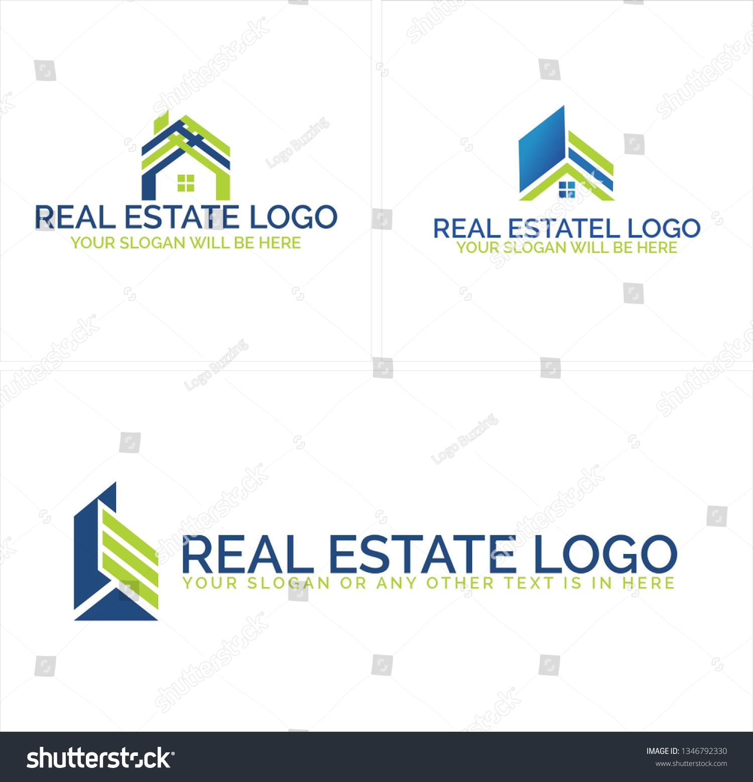 Blue Green Line Art Roof Combination Stock Vector (Royalty Free ...