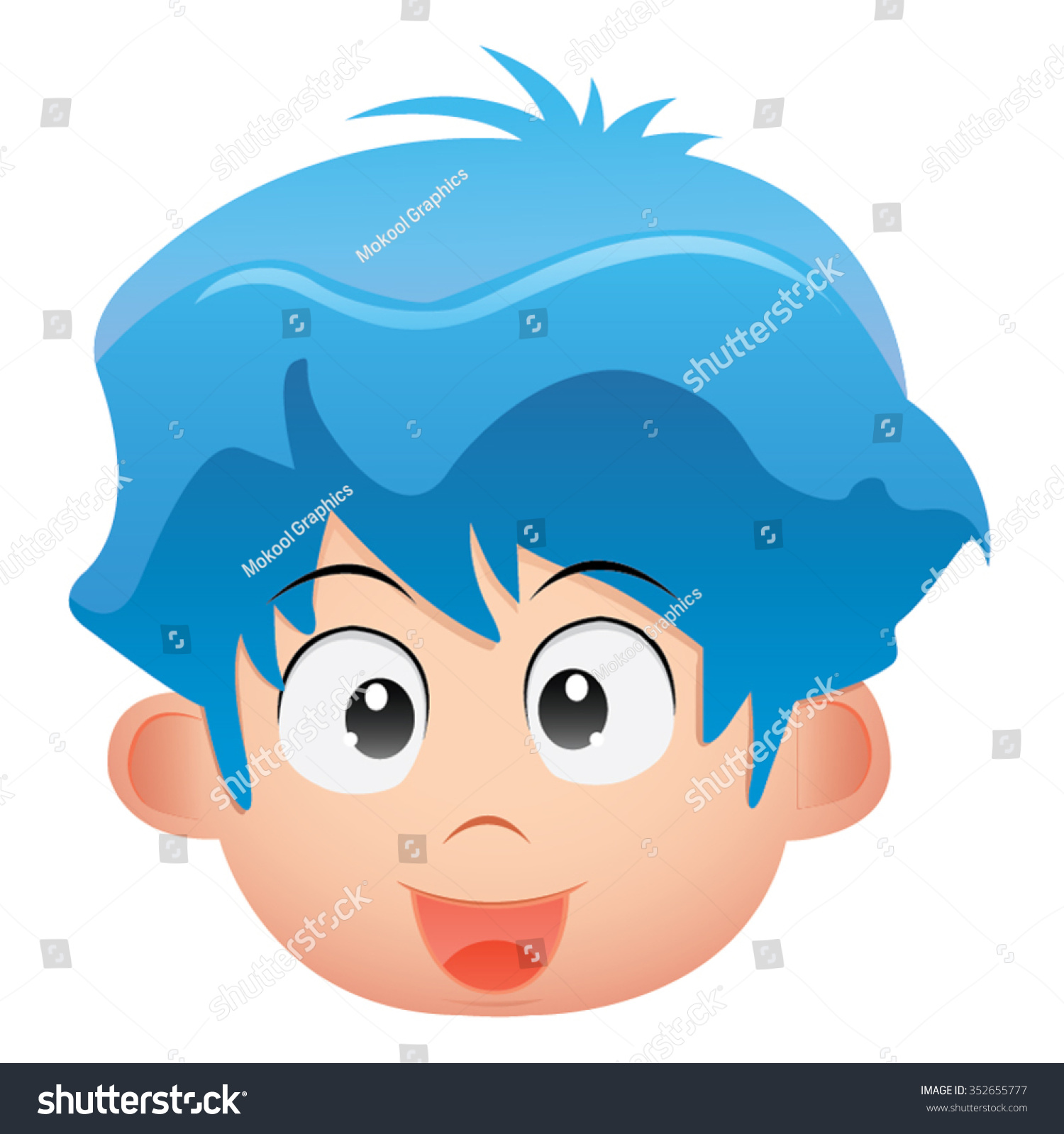 Blue Hair Boy Head Kid Lots Stock Vector Royalty Free 352655777