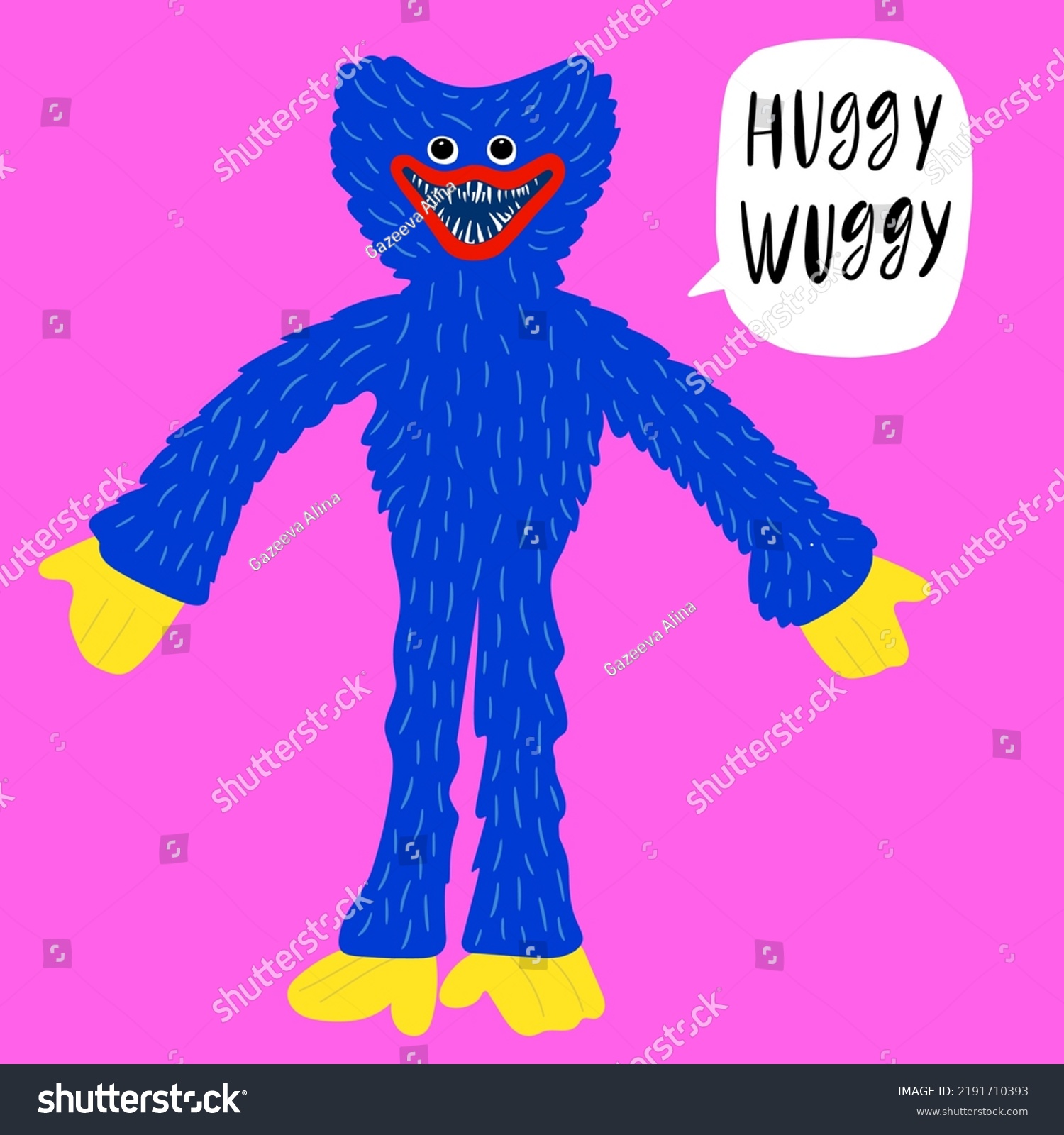 SVG of Blue Huggy Wuggy on a pink background.Huggie Wuggies svg