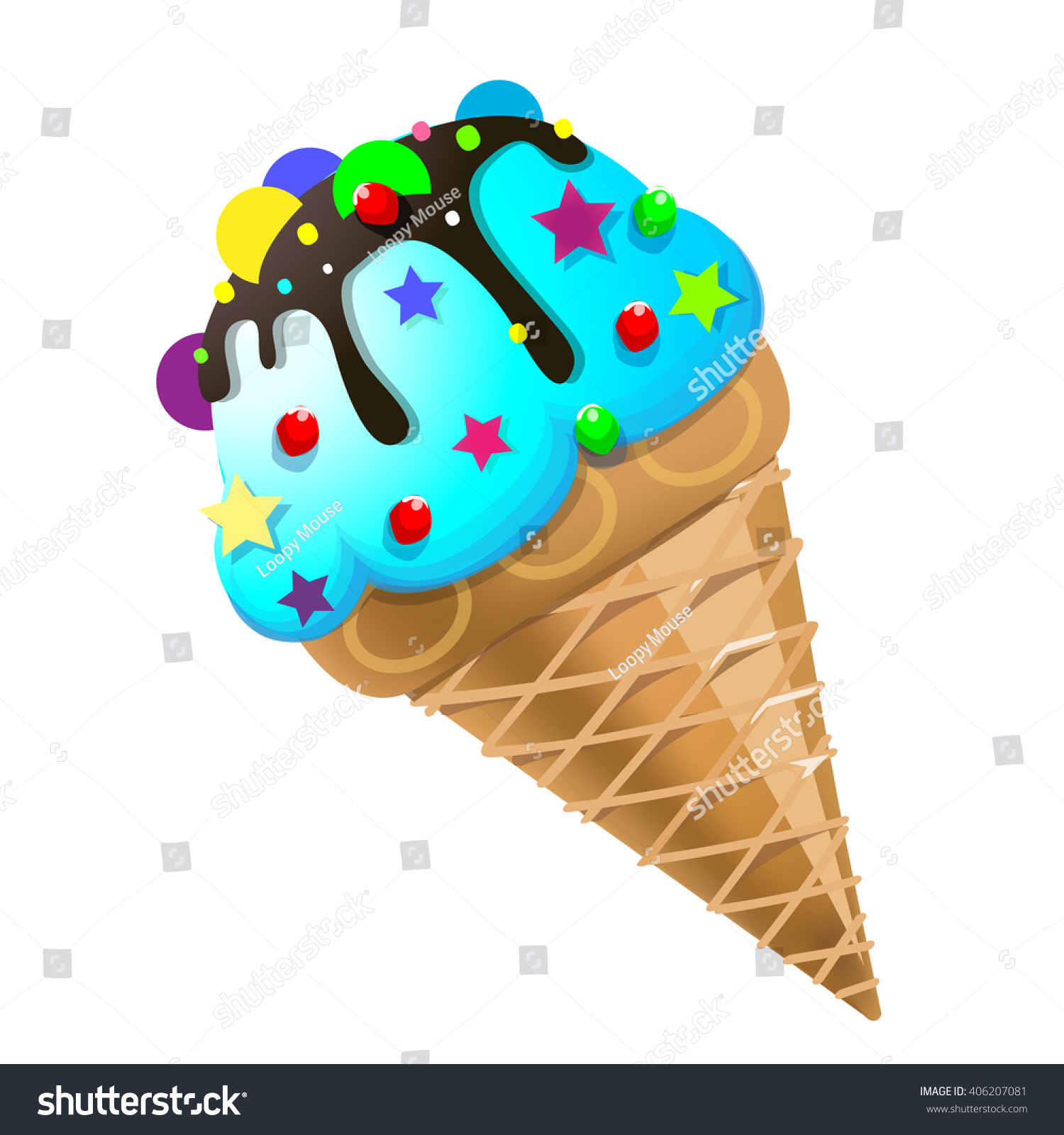 Blue Ice Cream Cone Vector Illustration Stock Vector Royalty Free