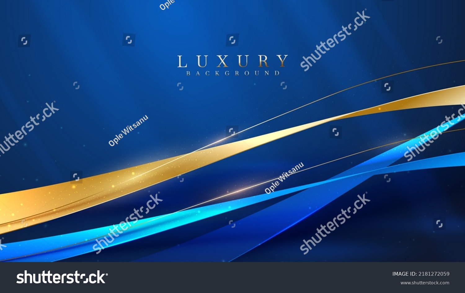 Blue Luxury Background Gold Ribbon Decoration Stock Vector (Royalty