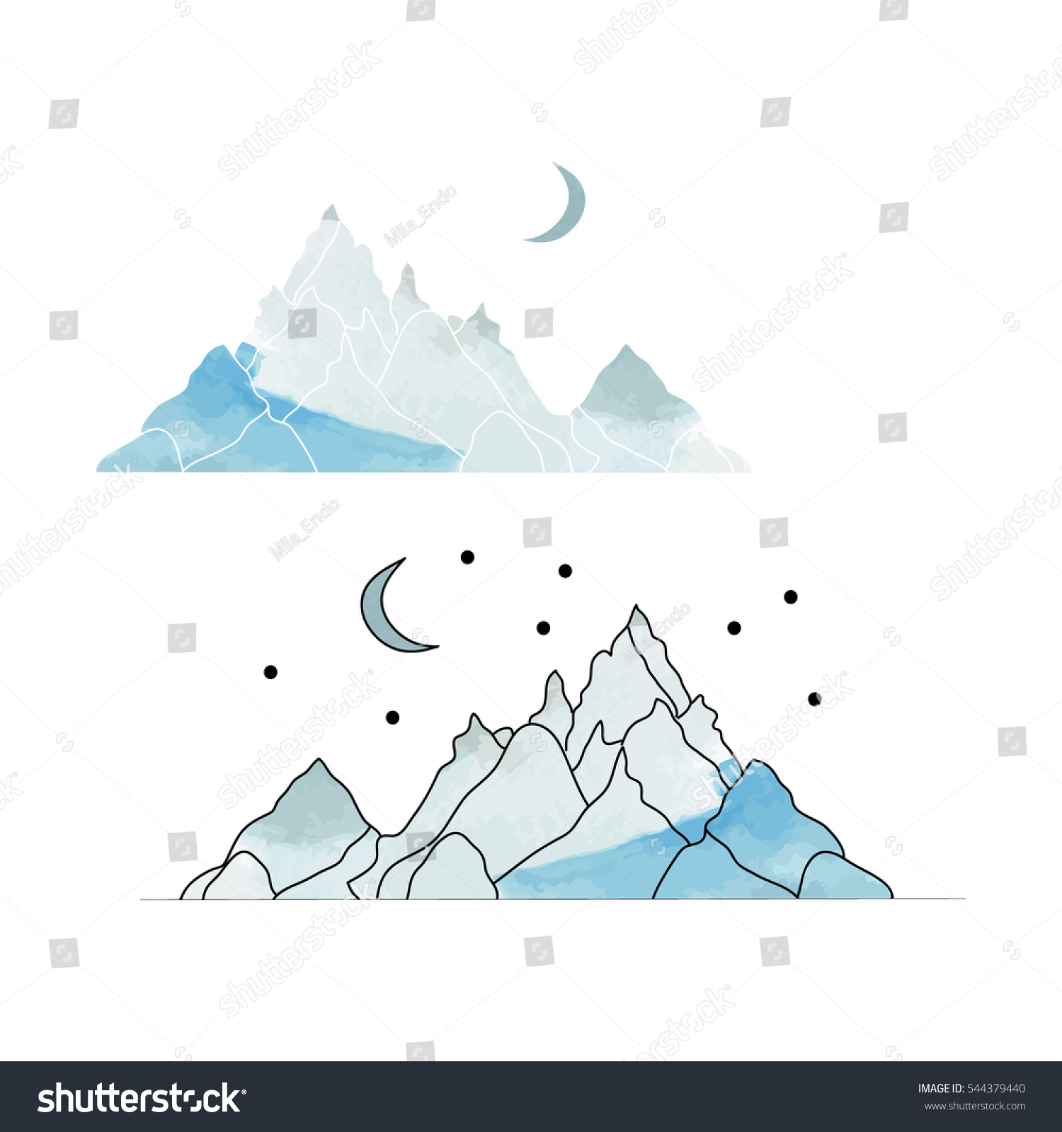 Blue Mountains Drawing Landscape Style Watercolor Stock Vector ...