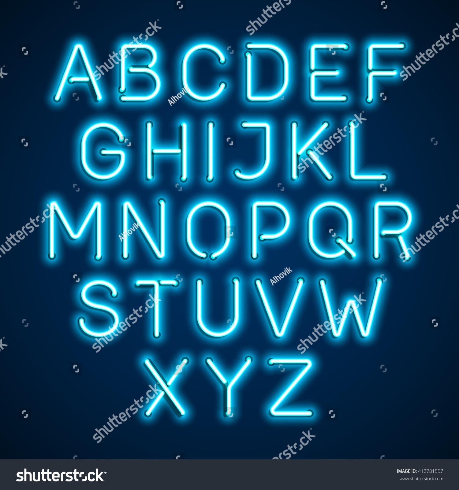Blue Neon Light Glowing Alphabet. Vector. - 412781557 : Shutterstock