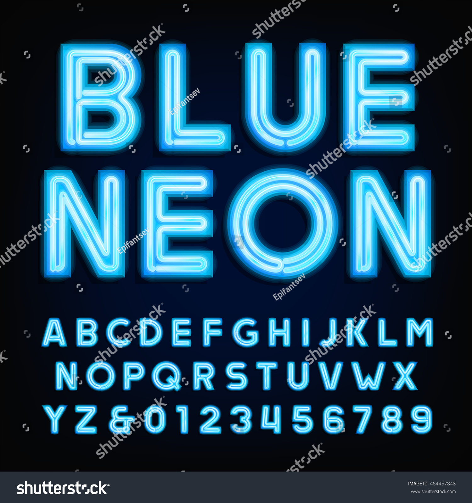 Blue Neon  Tube Alphabet  Font Type Stock Vector 464457848 