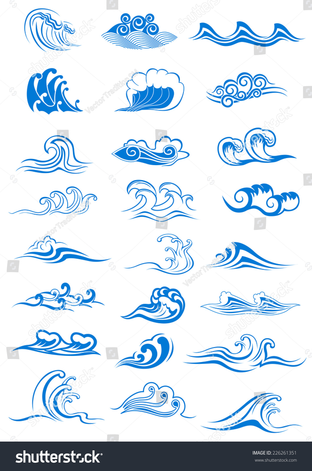 Blue Ocean Waves Set Curling And Breaking, With Swirls And In ...