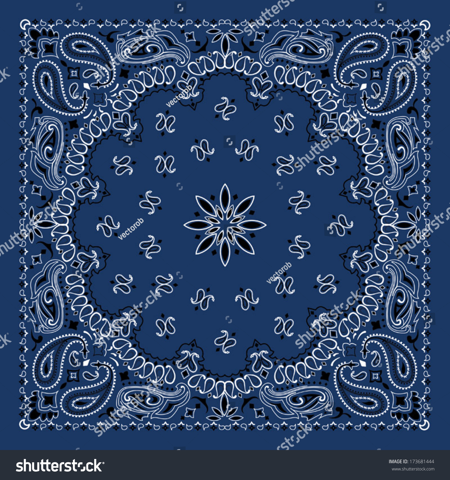 Blue Paisley Bandana Stock Vector Illustration 173681444 : Shutterstock