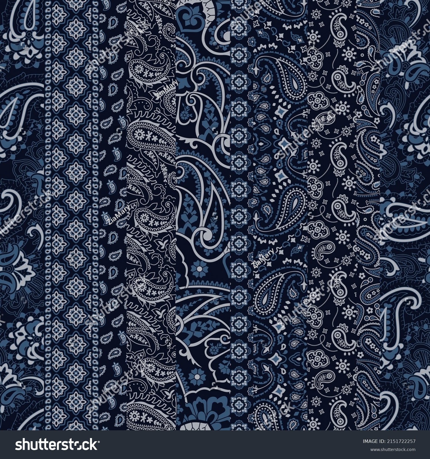 Blue Paisley Flowers Bandana Fabric Patchwork Stock Vector (Royalty ...