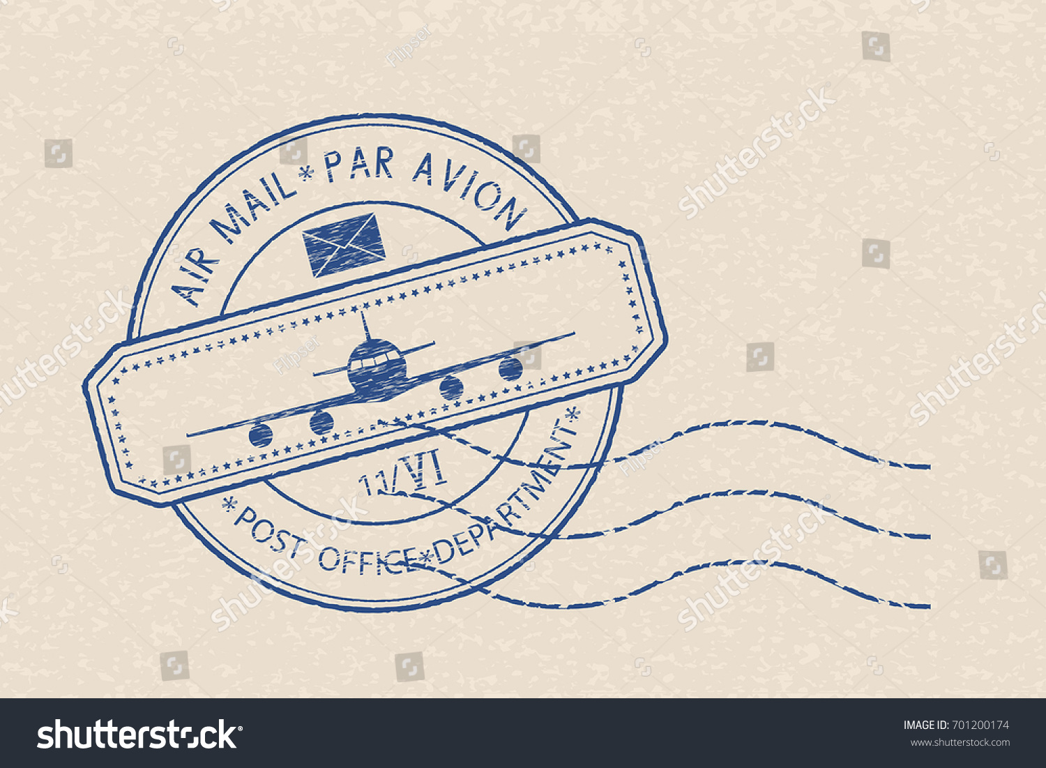 Blue Postal Stamp Plane Icon Waves Stock Vector 701200174 - Shutterstock