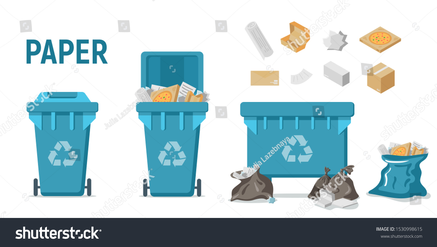 Blue Recycle Garbage Bin Paper Set Stock Vector (Royalty Free) 1530998615