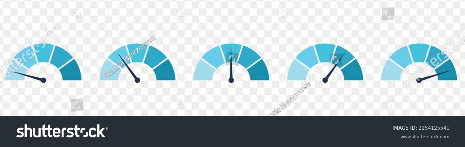 SVG of Blue scale meter with low, high and medium bar. Level risk graph or control quality. Vector isolated illustration svg