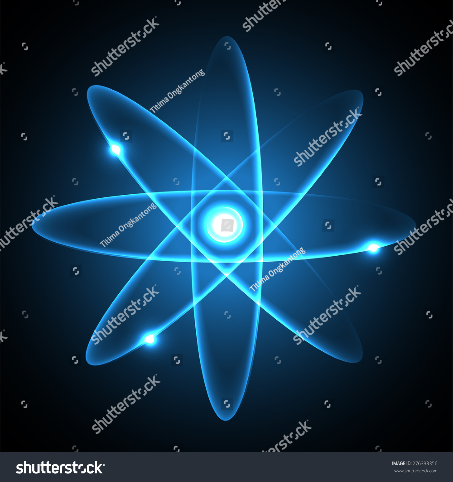 Blue Shining Atom Scheme. Vector Illustration. Dark Background. Digital ...