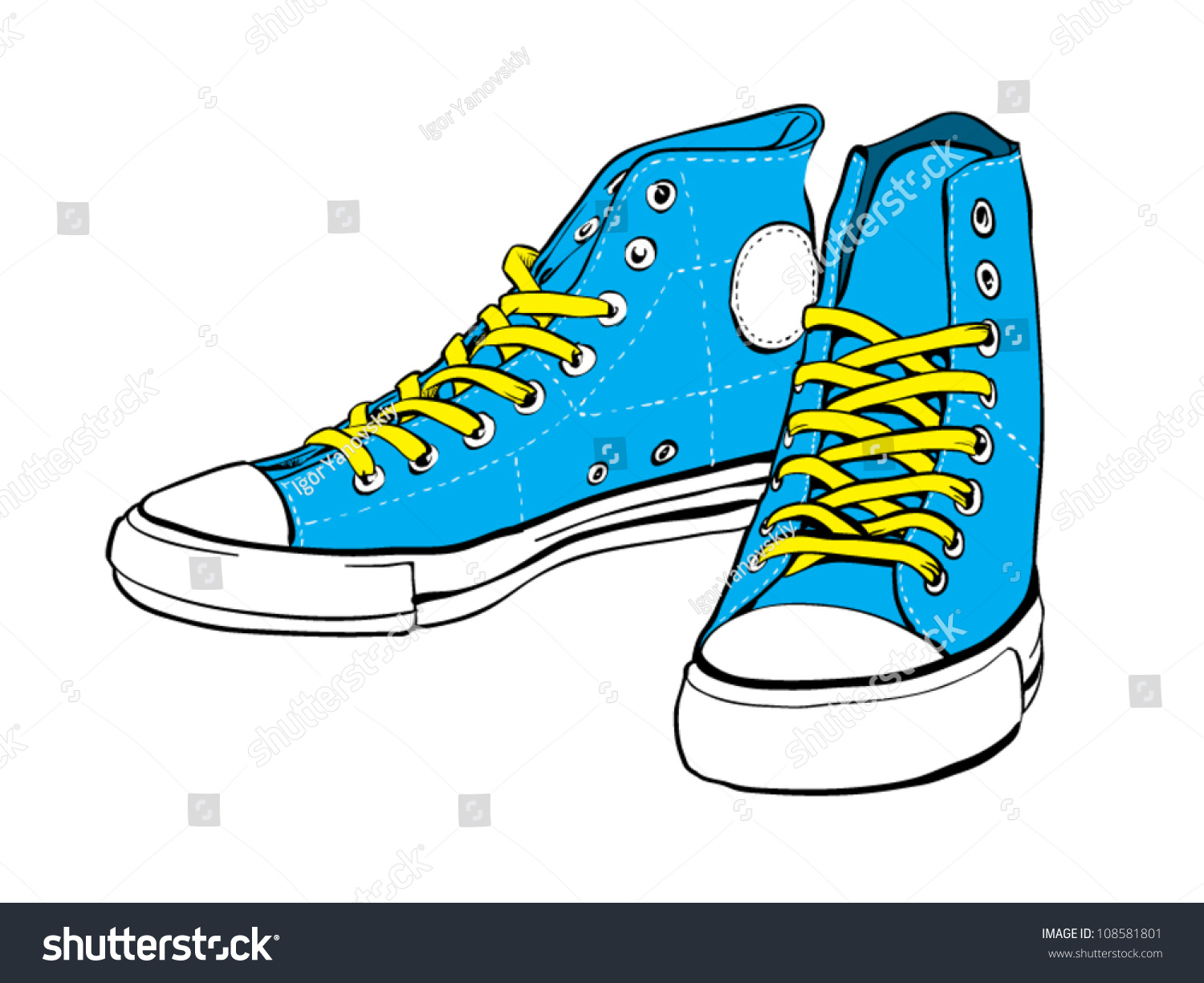 Blue Sneakers With Yellow Lace Stock Vector Illustration 108581801 ...