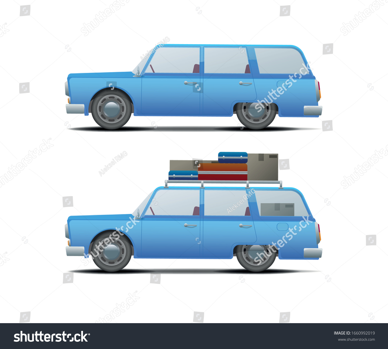 Download Blue Station Wagon Car Loaded Travel Stock Vector Royalty Free 1660992019