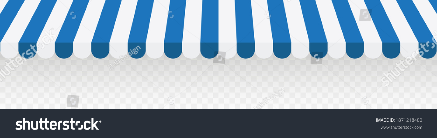 SVG of Blue striped awning for shop. Tent sun shade for market on transparent background. Vector illustration svg