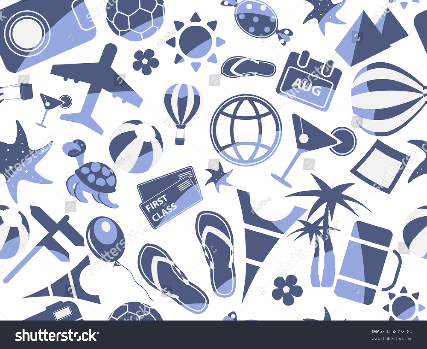 Blue Travel Seamless Pattern On White Background Stock Vector ...