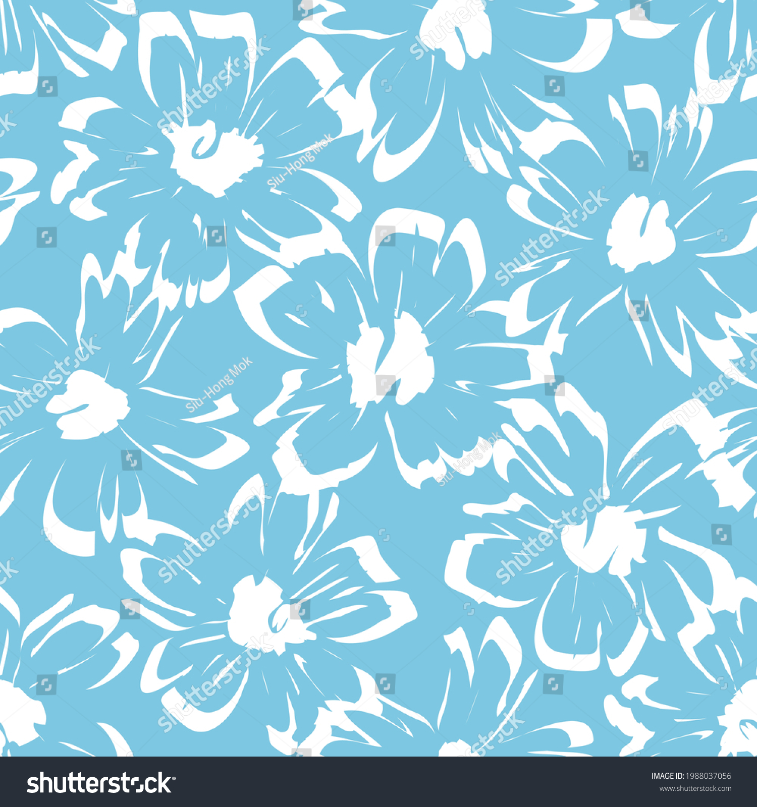 Blue Tropical Floral Botanical Seamless Pattern Stock Vector (Royalty ...