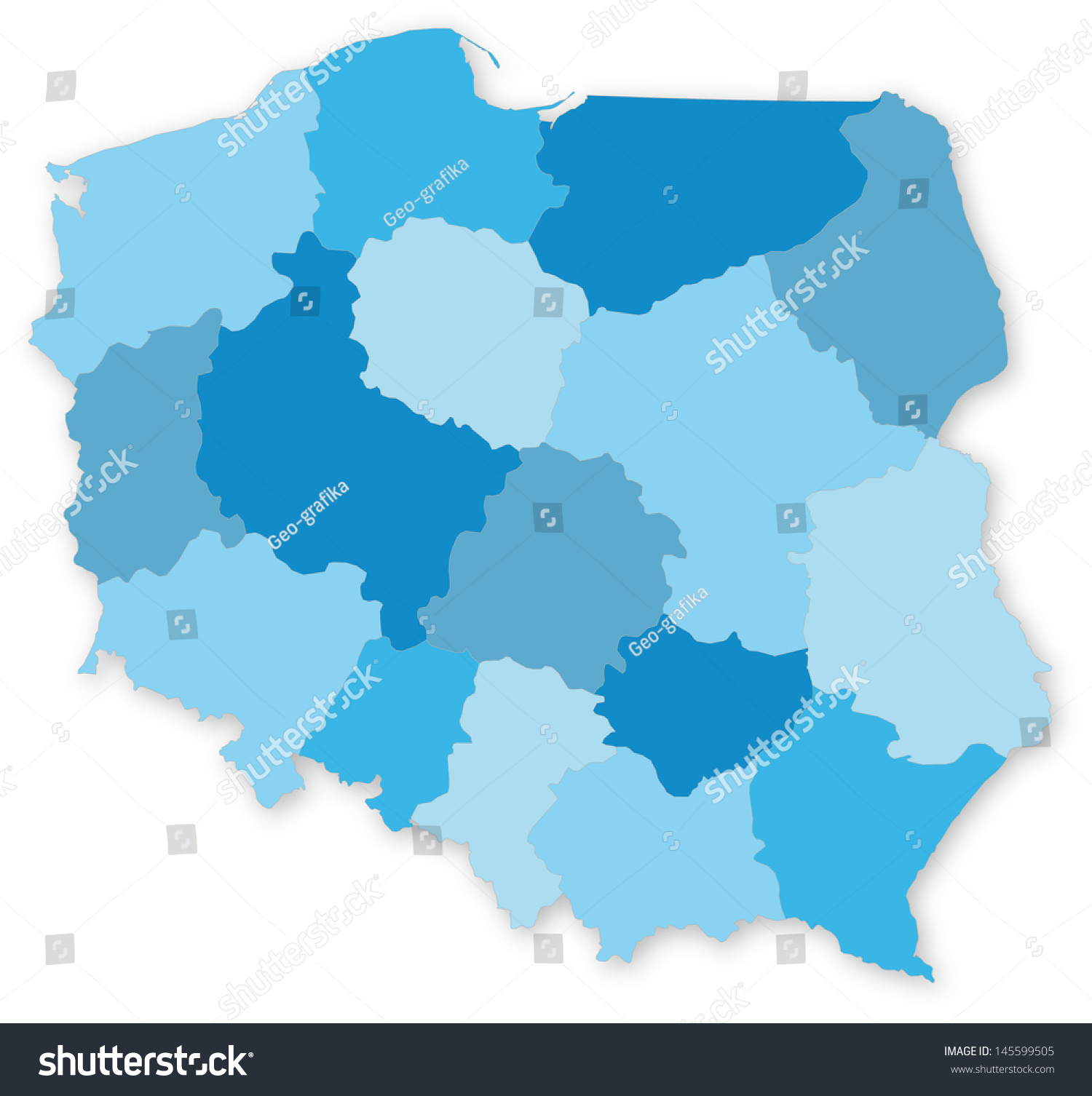 Blue Vector Map Of Poland With Voivodeships On White Projected In Utm ...