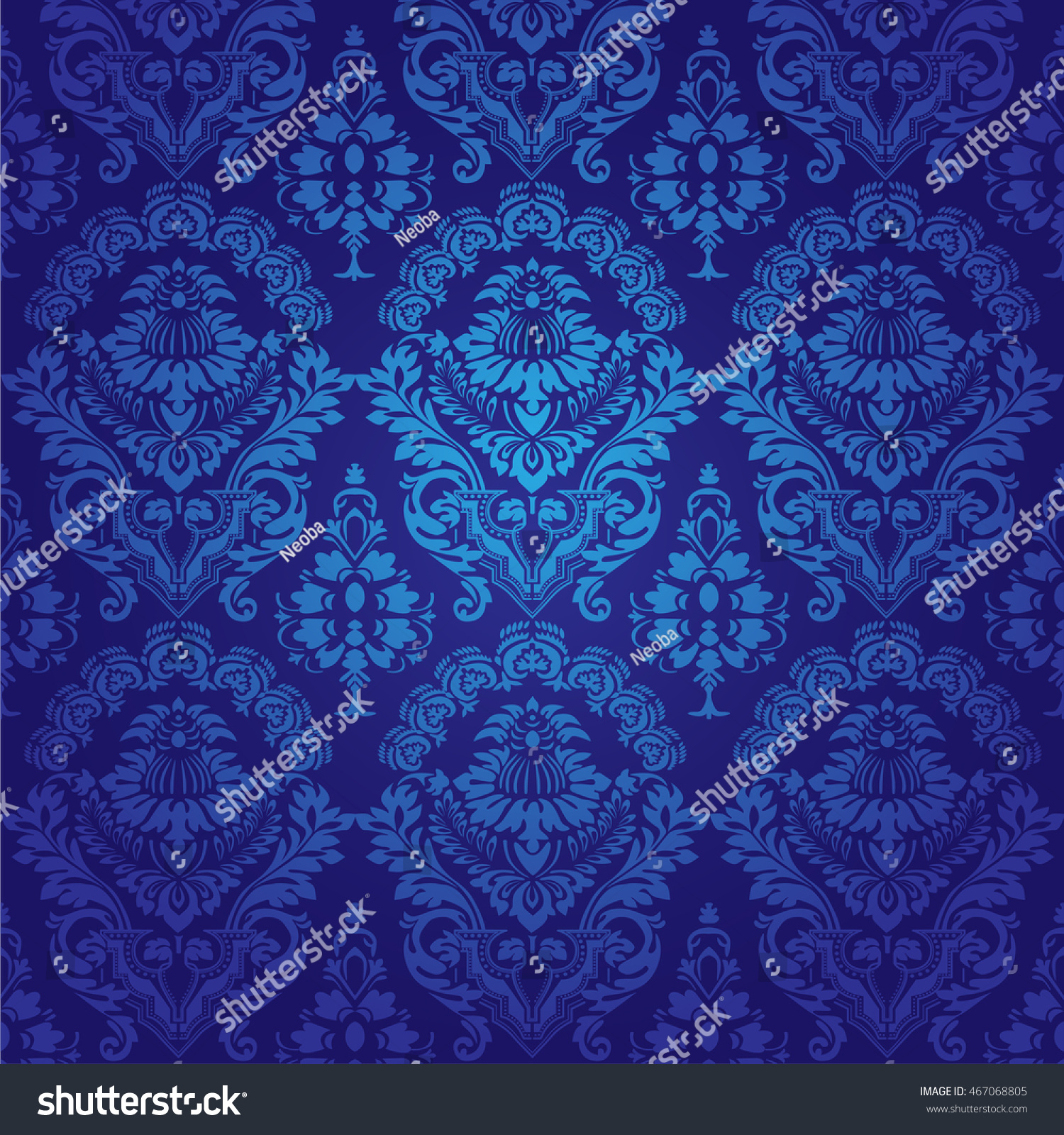 Blue Velvet Damask Wallpaper Vector Pattern Stock Vector 467068805