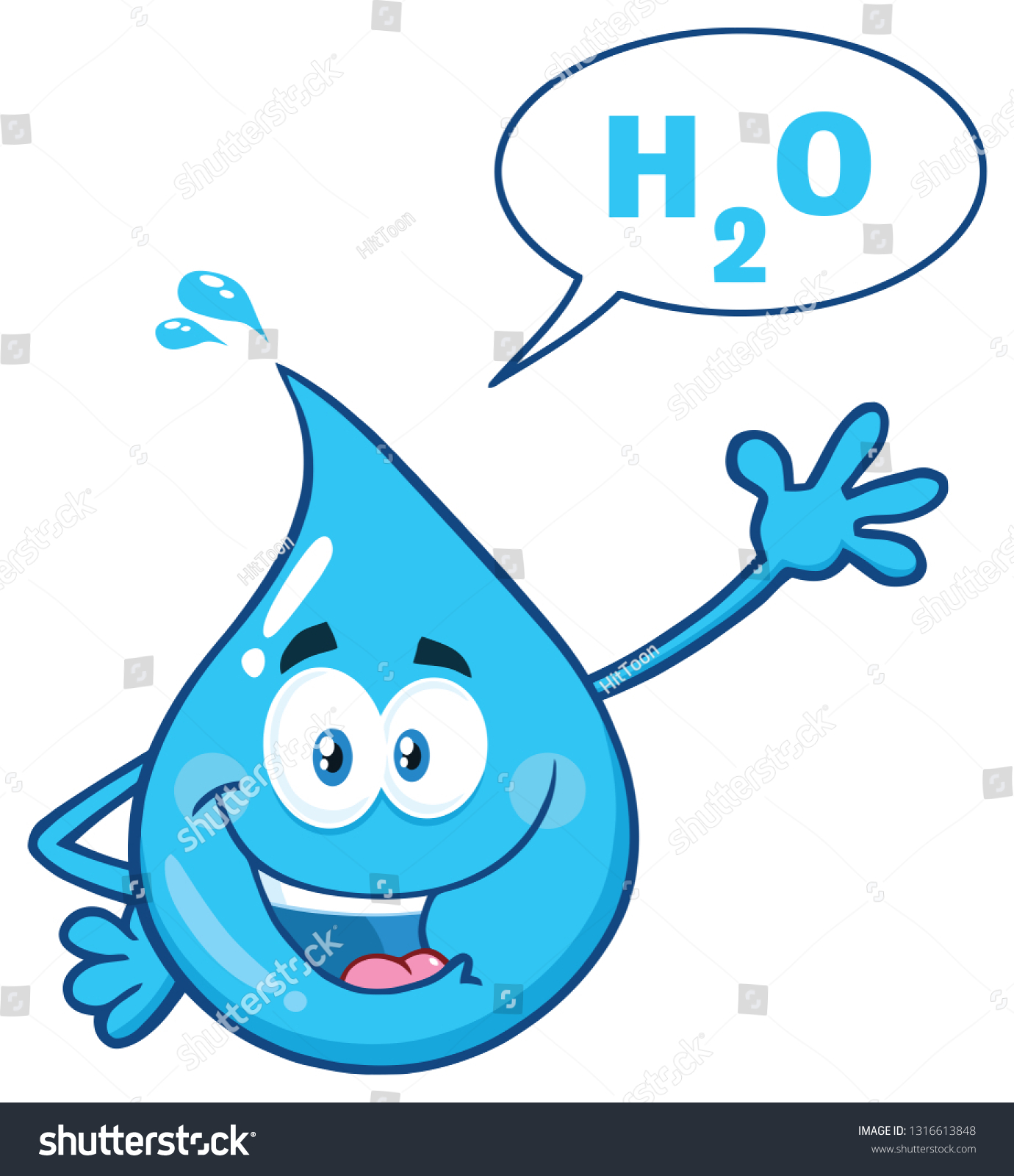 Blue Water Drop Cartoon Character Waving Stock Vector Royalty Free