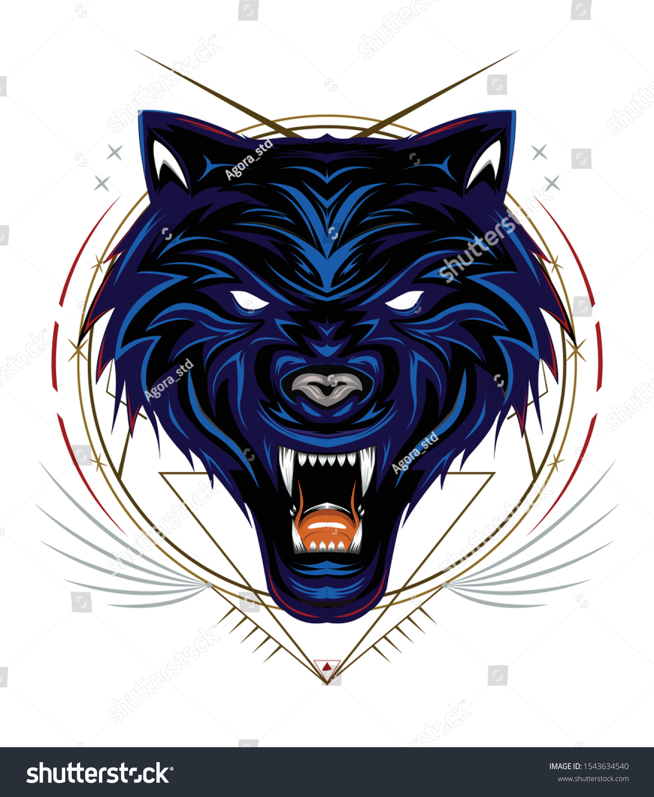 Blue Wolf Wolves Head Wolf Illustration Stok Vektor Telifsiz 1543634540