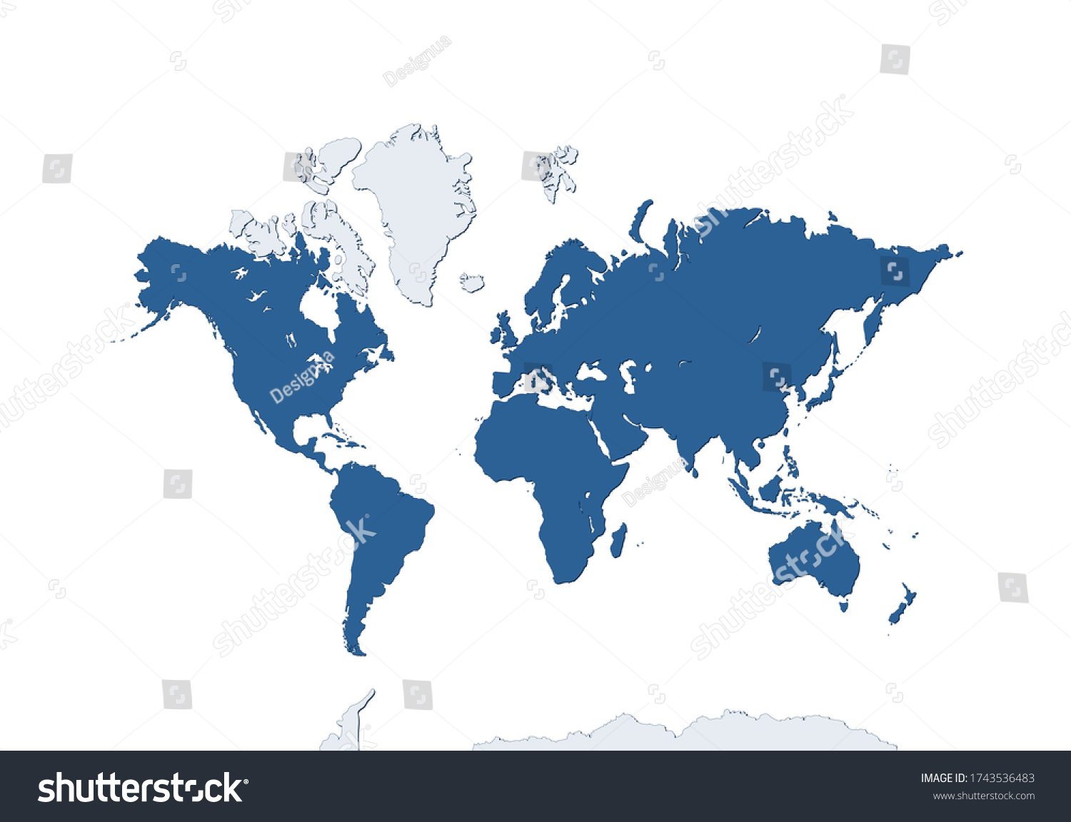 Blue World Map Isolated On White Stock Vector Royalty Free 1743536483 Shutterstock 4660