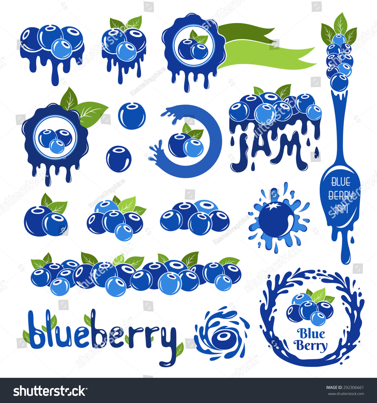 Blueberry Design Elements Logos Borders Frames Image Vectorielle De