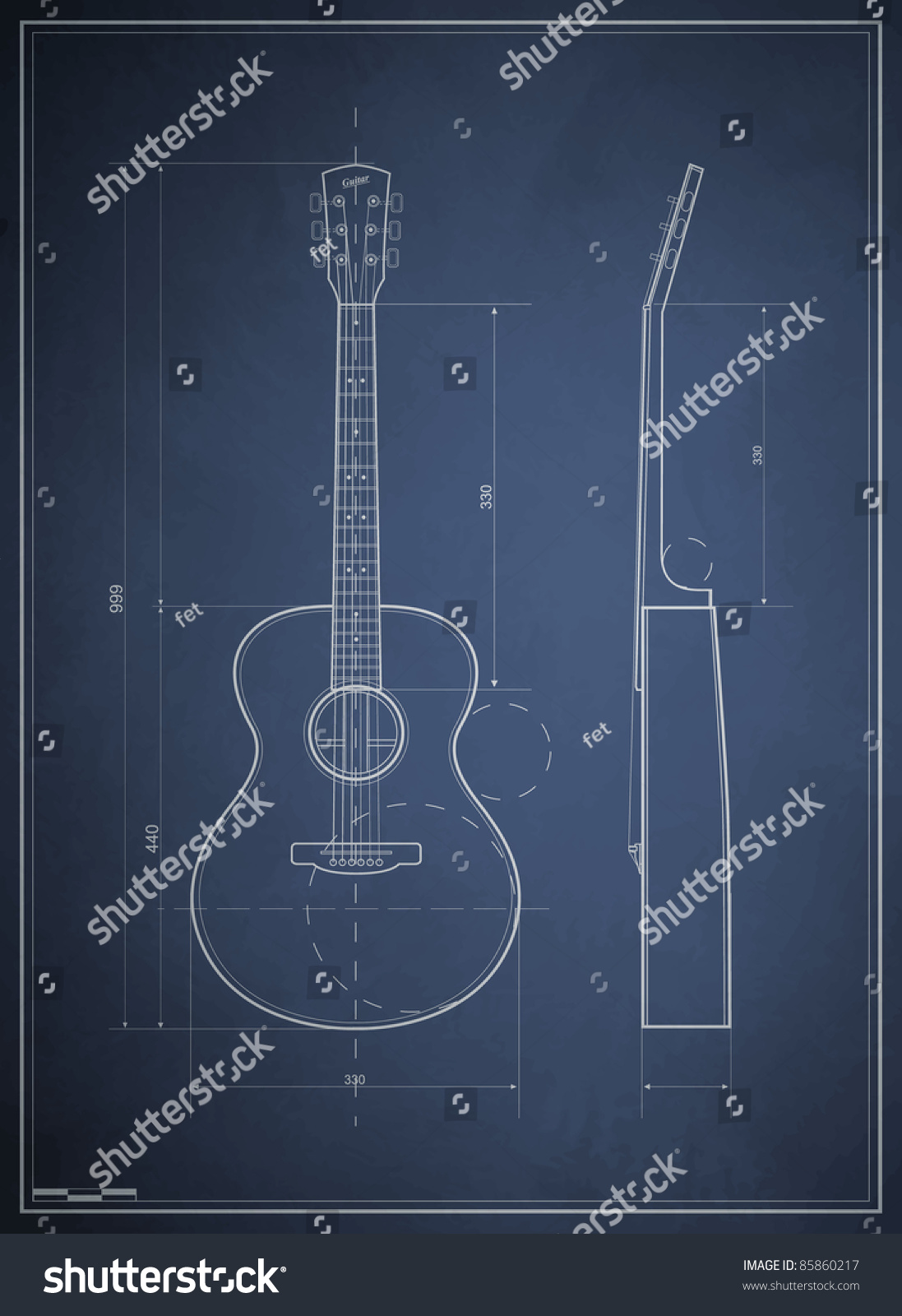 Blueprint Drawing Six-Acoustic Guitar Stock Vector Illustration ...