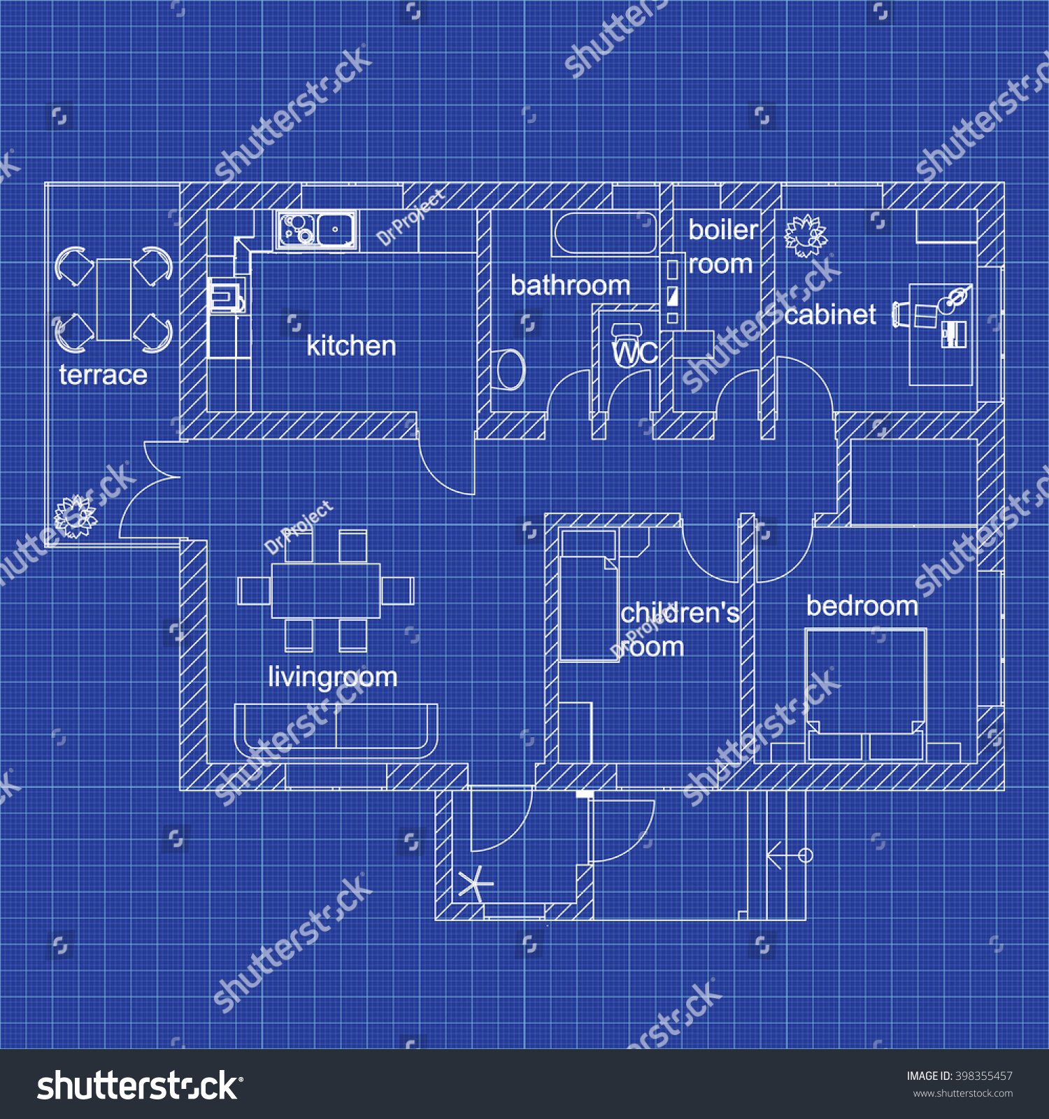 Blueprint Floor Plan Modern Apartment On Stock Vector (Royalty Free ...