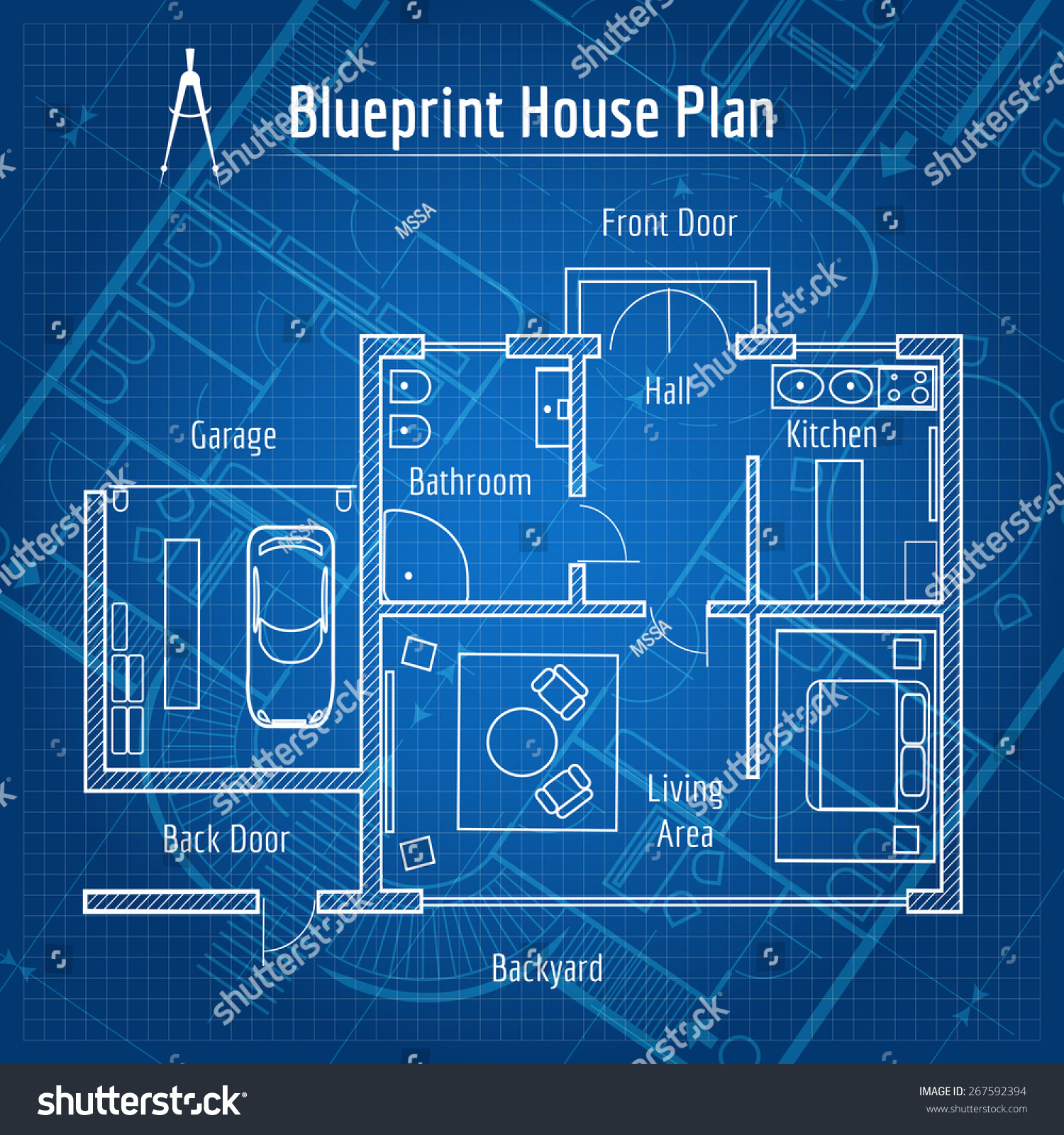 Blueprint House Plan Design Architecture Home Stock Vector