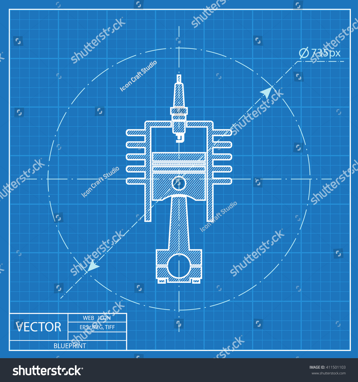 blueprint icon of engine piston and cylinder