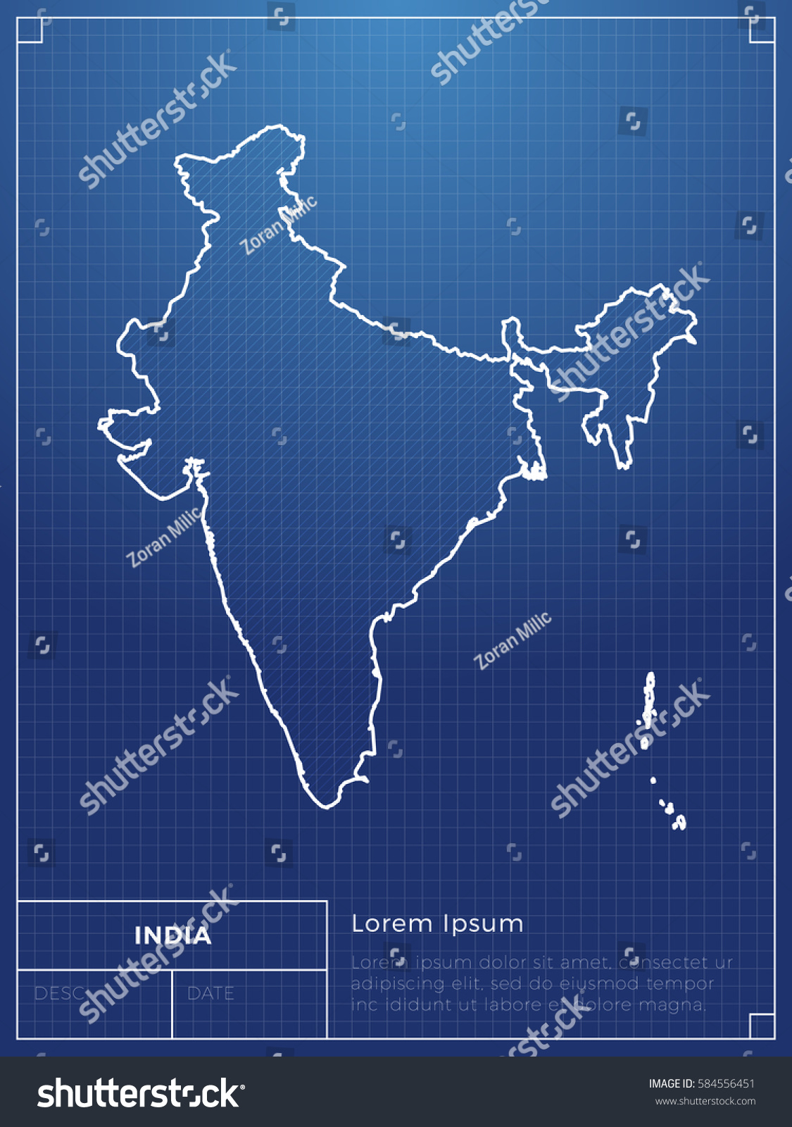 Stock Vector Blueprint With Map Of India Vector Illustration 584556451 