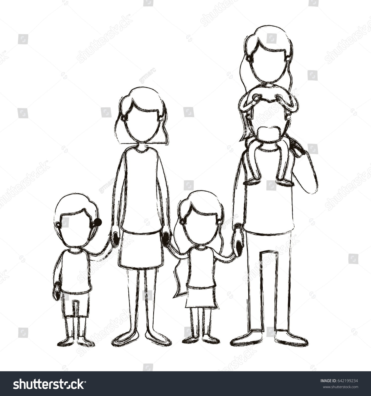 Blurred Silhouette Caricature Faceless Big Family Stock Vector (Royalty ...