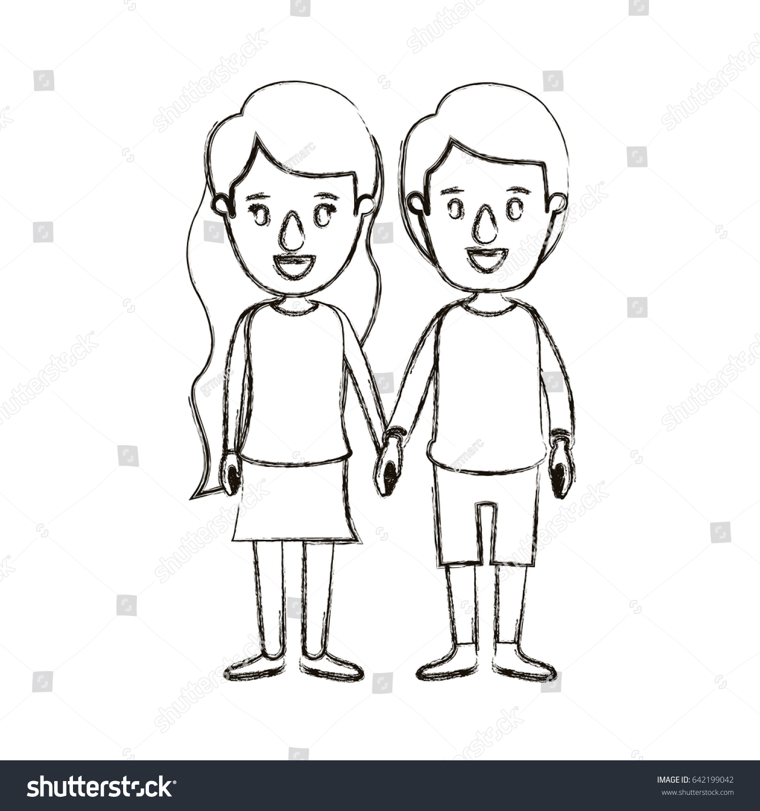 Blurred Silhouette Caricature Full Body Couple Stock Vector (Royalty ...