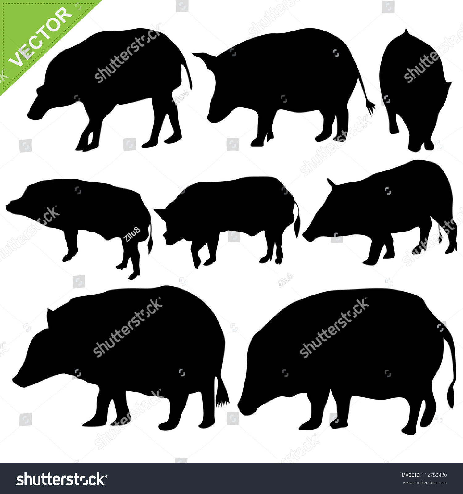 Boar Silhouettes Vector Stock Vector 112752430 - Shutterstock