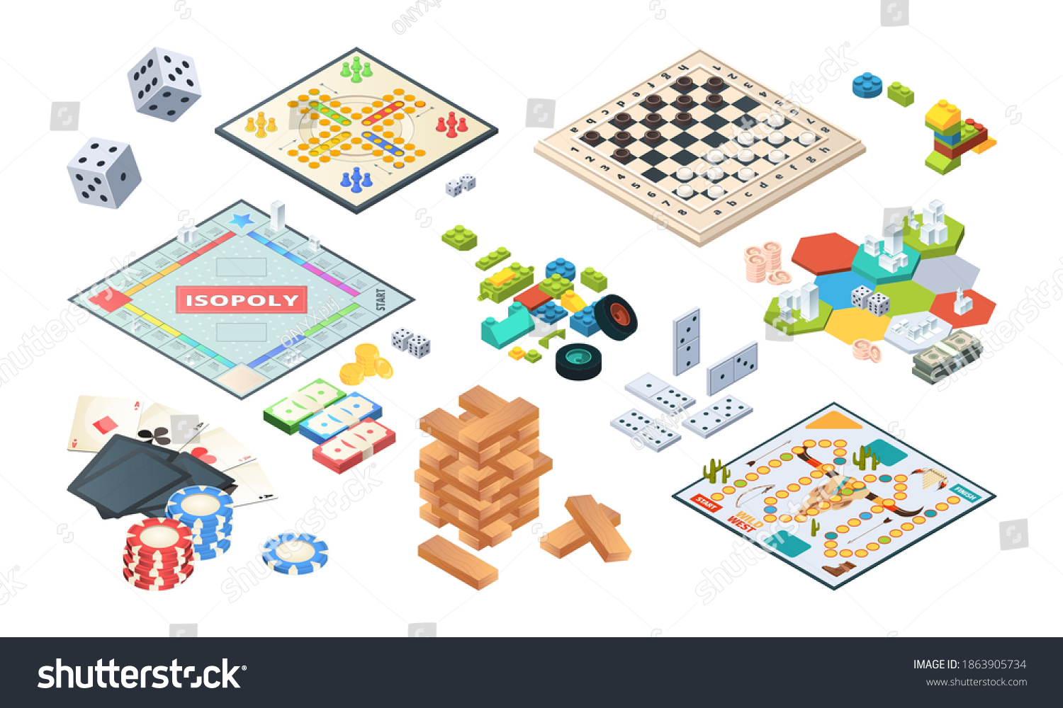 SVG of Board games. Adults funny games isometric cards backgammon chess mahjong vector svg